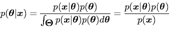 \begin{displaymath}
p({\mbox{\boldmath$\theta$}}\vert{\mbox{\boldmath$x$}})
=\...
...{p({\mbox{\boldmath$x$}})}
\index{Bayes' Theorem ! stated}
\end{displaymath}